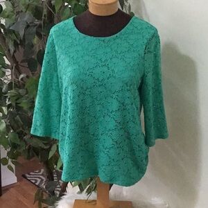 Alfani floral lace pullover blouse Women’s size medium green 3/4 sleeve